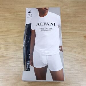 ALFANI Mens Shirt Medium Black 4-Pack Crew Crewneck T-Shirt 100% Cotton Tagless